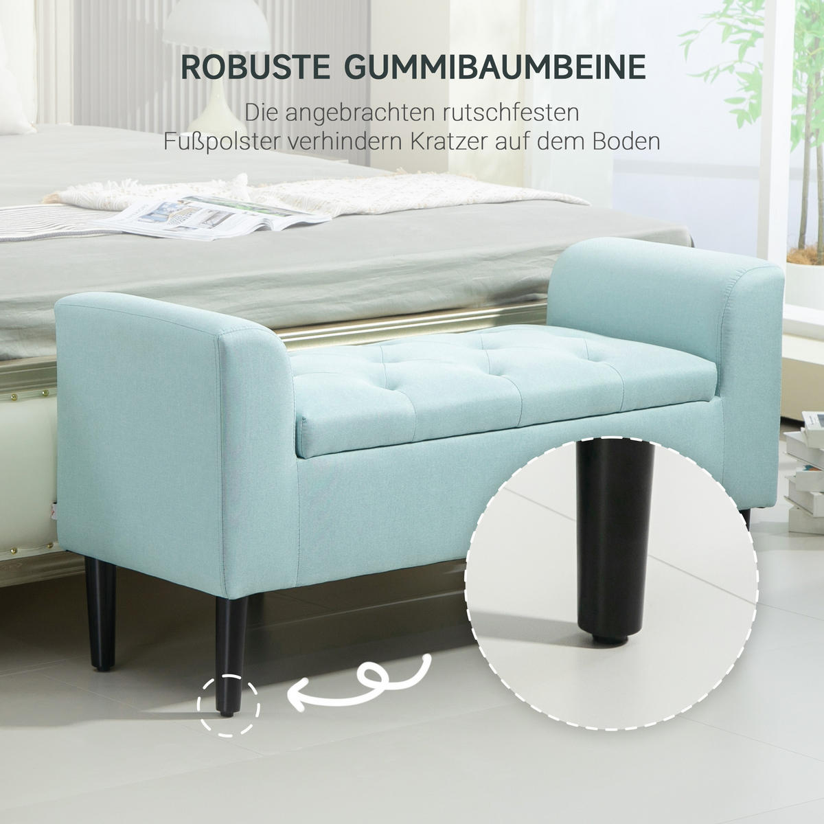 LUXUS Sitzbank Polsterbank mit Stauraum Armlehnen Polyester Holz Grün - Grün, Kunststoff (40/44/100cm) - HOMCOM