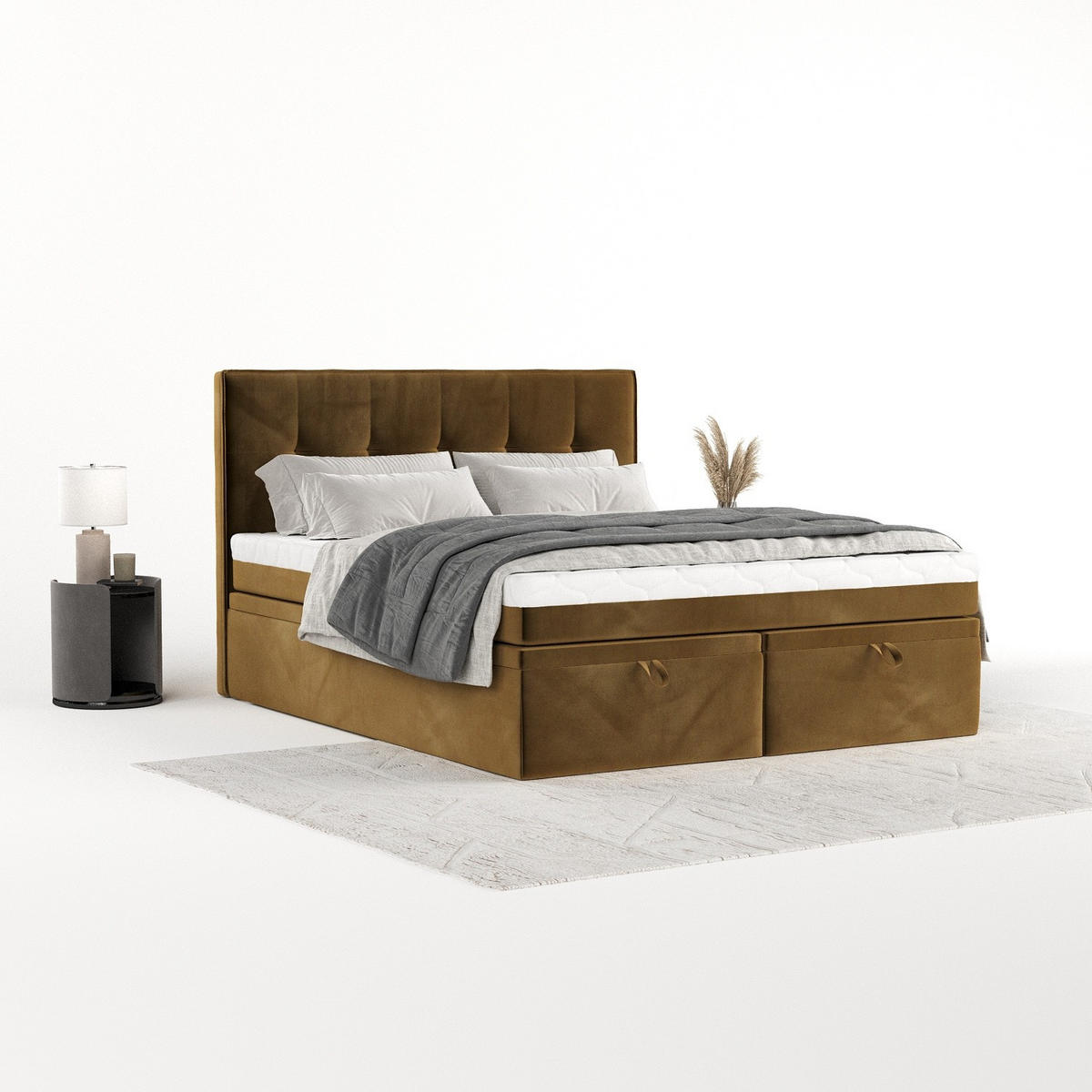 BOXBETT Arivo 160/200 cm Honiggelb im Kronos Stoff - Schwarz/Honig, Holz/Holzwerkstoff (160/200cm) - AltaBeds