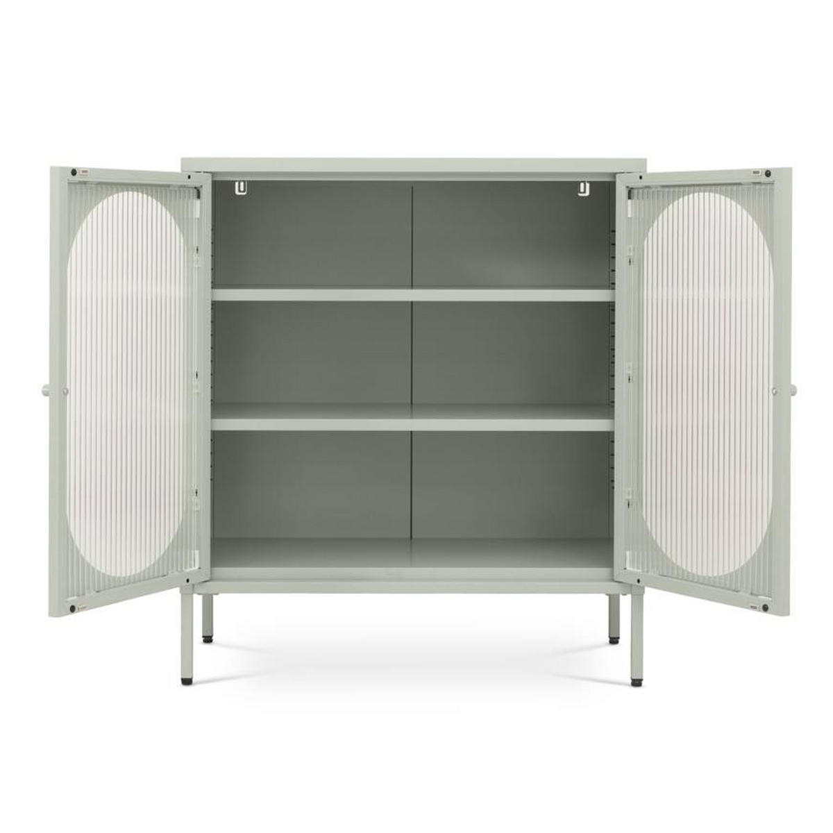 SIDEBOARD Metall 2 Türen Salbeigrün und Geriffeltes Glas 80cm EDEN - Salbeigrün, Metall (35/90/80cm) - Sicaan
