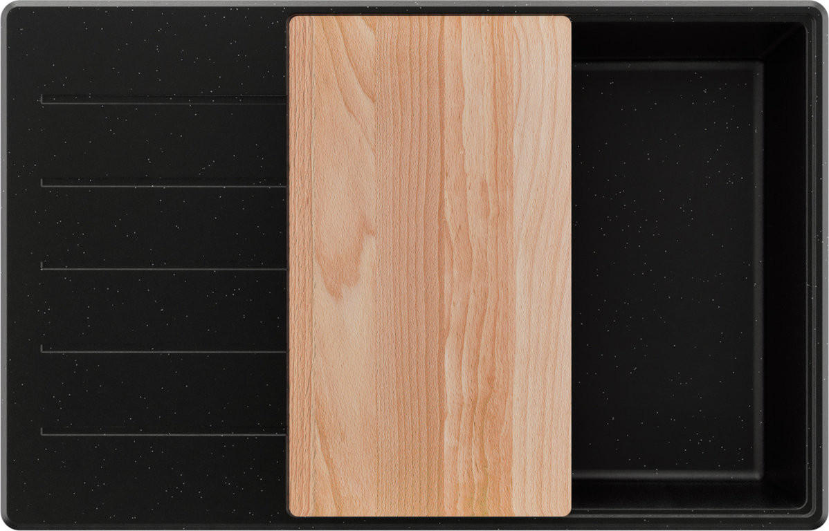 SPÜLBECKEN Kopenhagen, 2-er set Schwarz Metallic 78/50 cm 1 Becken + Ablauf-Set + Schneidebrett ab 60er Unterschrank - Chromfarben/Schwarz Hochglanz, Kunststoff (78/20/50cm) - Primagran