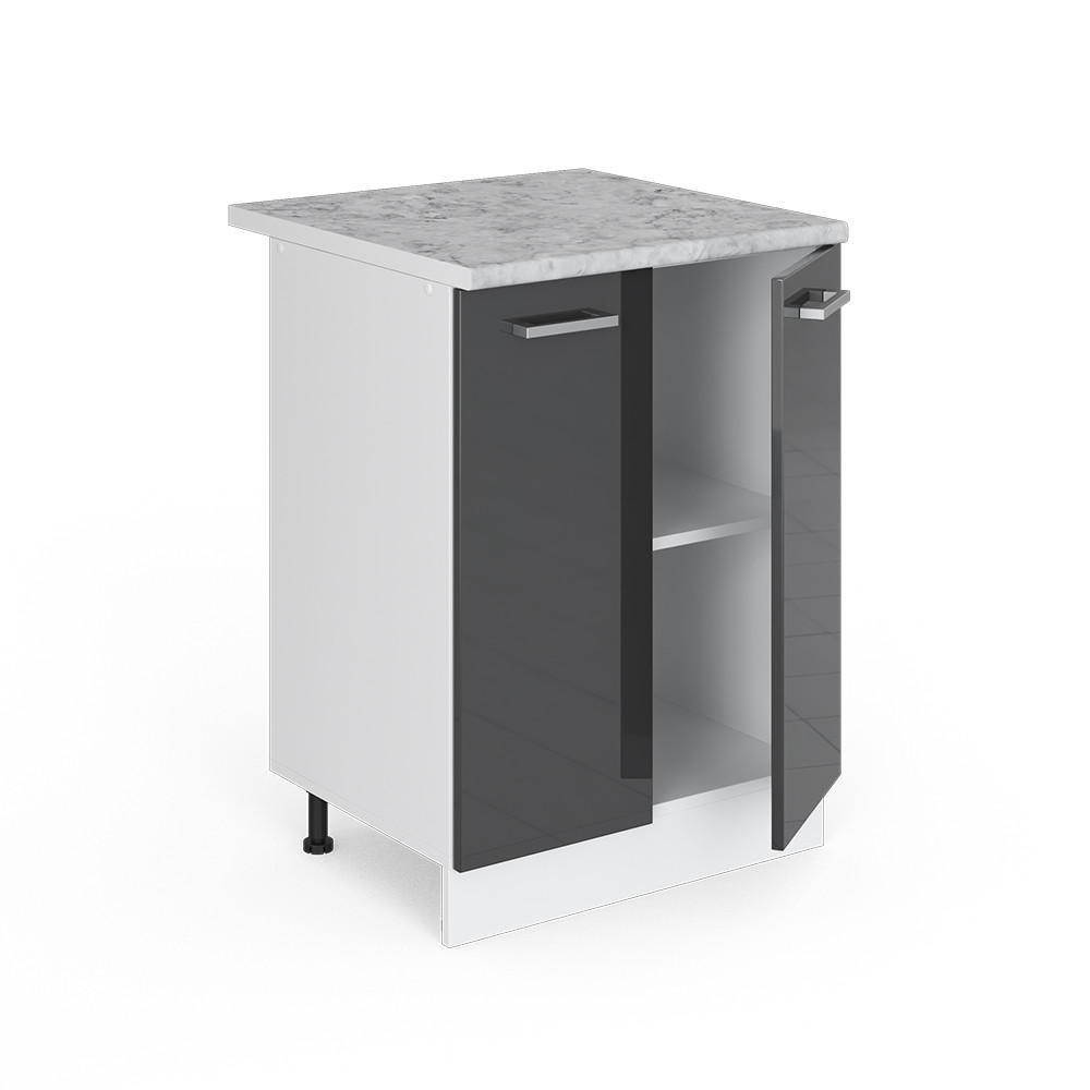 KÜCHENUNTERSCHRANK R-Line Anthrazit Hochglanz 60 cm, AP Marmor - Schwarz Hochglanz/Anthrazit, Holzwerkstoff (60/81.6/60cm) - Vicco