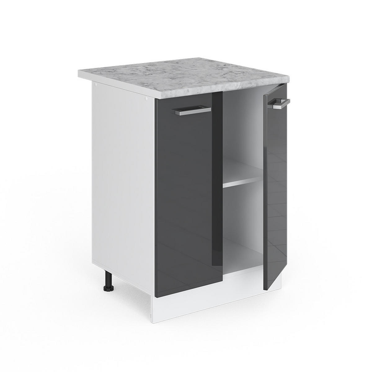 KÜCHENUNTERSCHRANK R-Line Anthrazit Hochglanz 60 cm, AP Marmor - Schwarz Hochglanz/Anthrazit, Holzwerkstoff (60/81.6/60cm) - Vicco