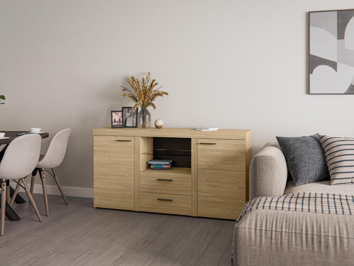 SIDEBOARD Spacoro 2F2S Geölte Eiche Matt 156,4/82/40,3 cm – Schubladenschrank Kommode Modern - Eichefarben, Holzwerkstoff/Kunststoff (156/82/40cm) - AX Living