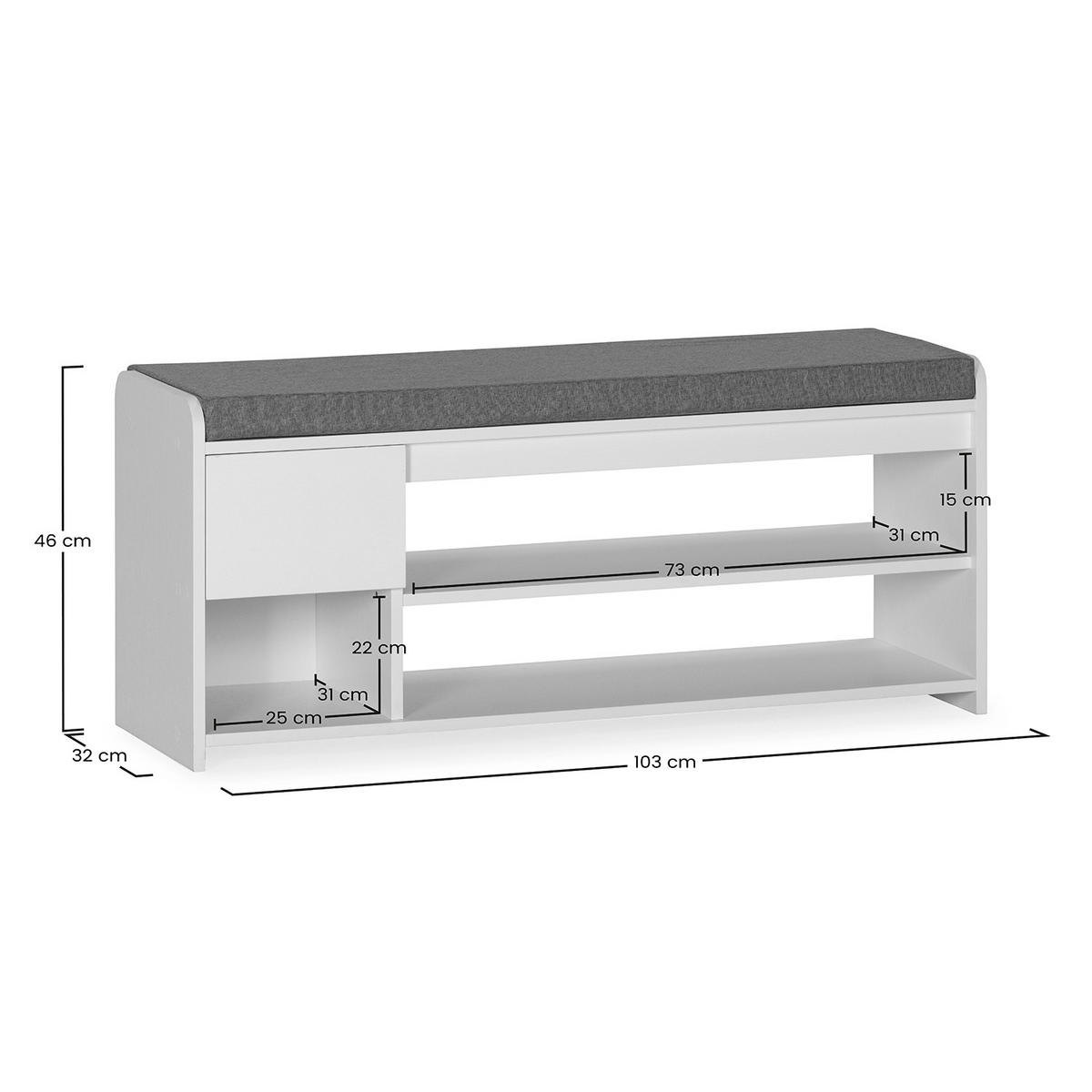 SCHUHBANK Gabriel farbe Weiß - Weiß, Holzwerkstoff (103/46/32cm) - VS Venta-stock