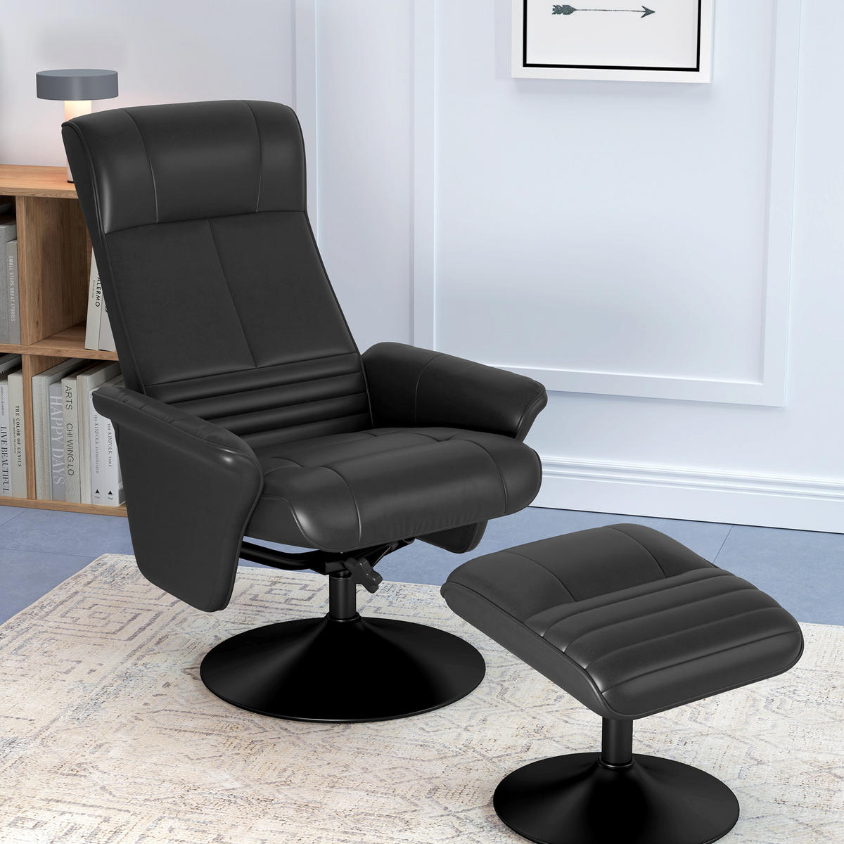 RELAXSESSEL mit Hocker Drehbarer Fernsehsessel mit Liegefunktion Mikrofasertuch - Schwarz, Kunststoff (71/104/69cm) - HOMCOM