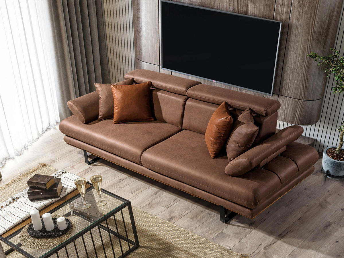 3 Sitzer SOFA Energy Samt Braun - Braun, Textil/Metall (205/80/100cm) - Villa Möbel