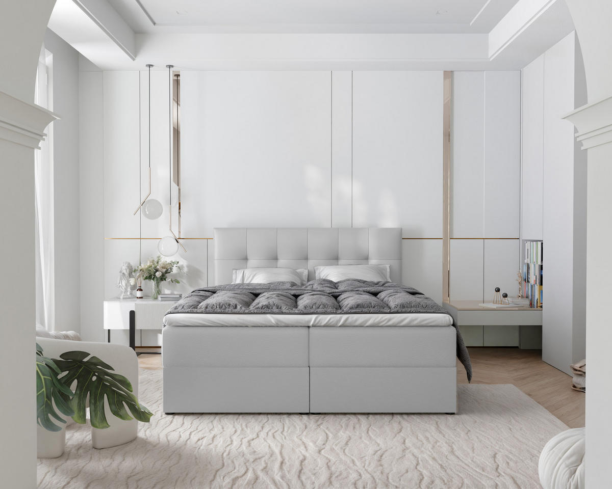 BOXBETT RENZO 200/200 cm mit Matratze und Topper, Grau - Grau, Holzwerkstoff/Textil (200/200cm) - Idohome
