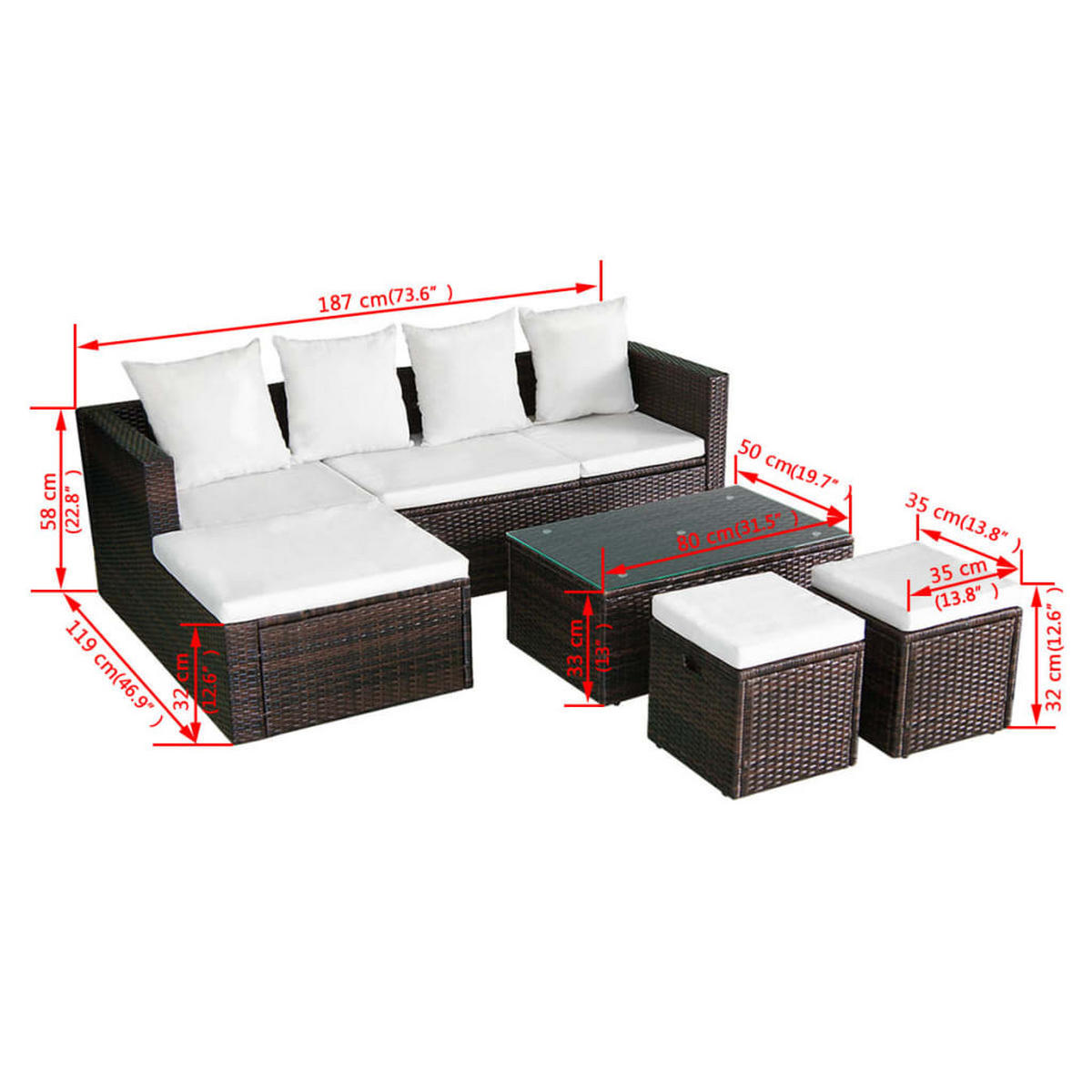 LOUNGEGARNITUR mit Auflagen und Couchtisch, aus Poly Rattan, Braun, 4-teiliges Set - Creme/Braun, Kunststoff/Textil - vidaXL