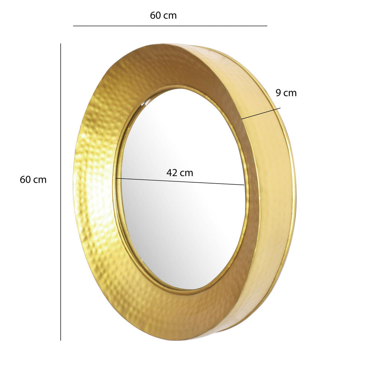 WANDSPIEGEL Rund Metall Gold 60 cm Hammerschlag-Optik - Goldfarben, Glas (60/60/9cm) - KADIMA DESIGN