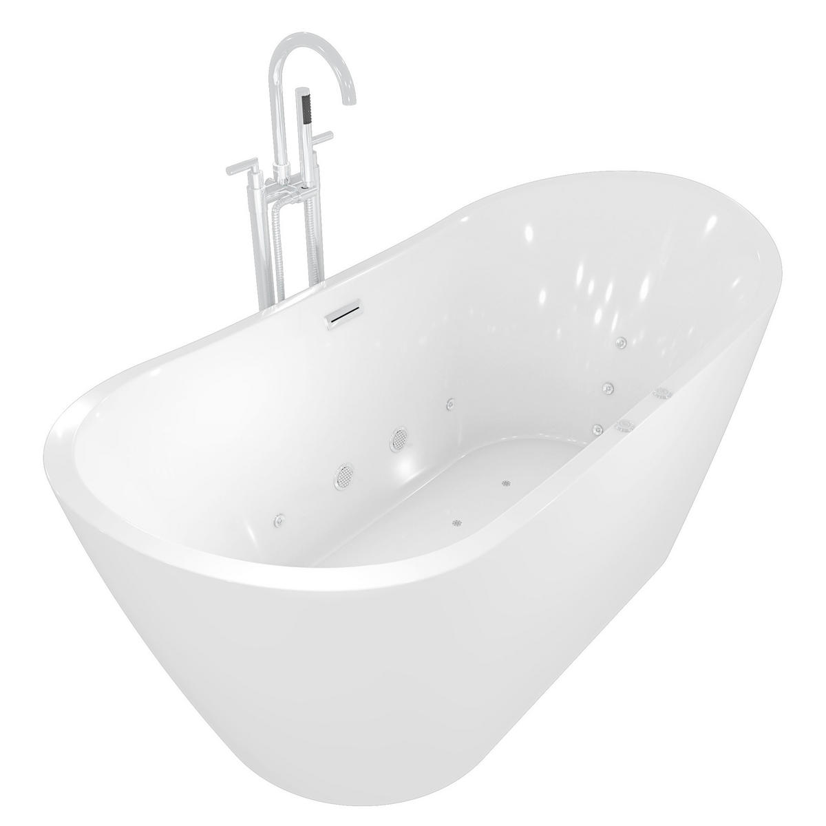 FREISTEHENDE Wanne F23 180cm Whirlpool Luft & Wasser Armatur AF03 - Weiß, Glas/Kunststoff (80/72/180cm) - AcquaVapore by Sandra Jentho
