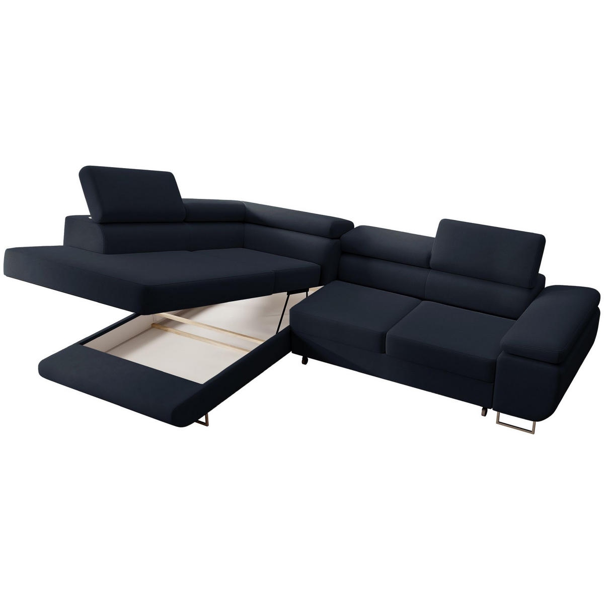 ECKSOFA Stevil Dunkelblau Velours - Silberfarben/Dunkelblau, Textil/Metall (275/203cm) - Selsey