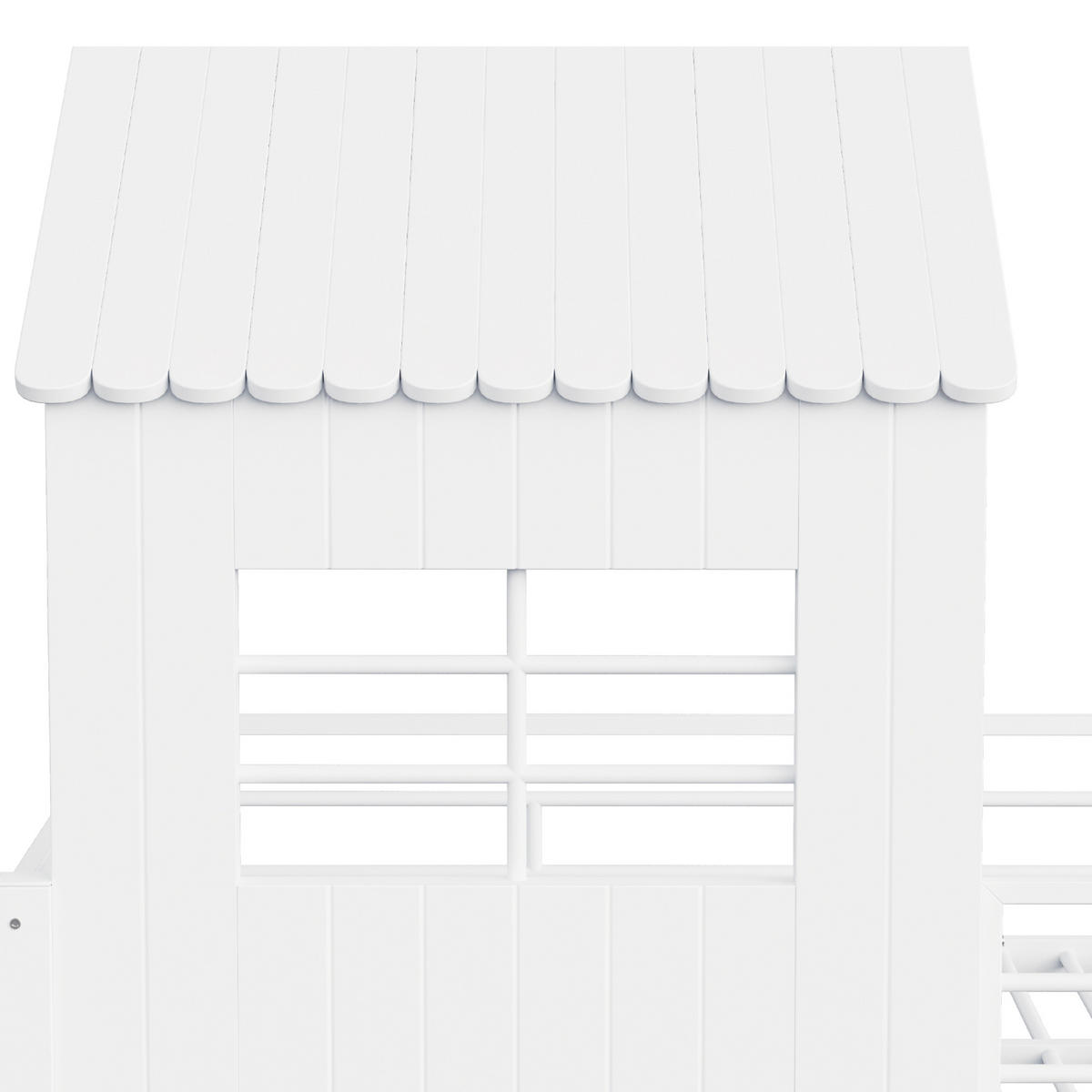 HOCHBETT 90/200 cm DE-01529, in Weiß, mit Hausdesign, Stauraumregal und Sicherheitstreppe - Weiß, Metall (90/200cm) - ComfortXL