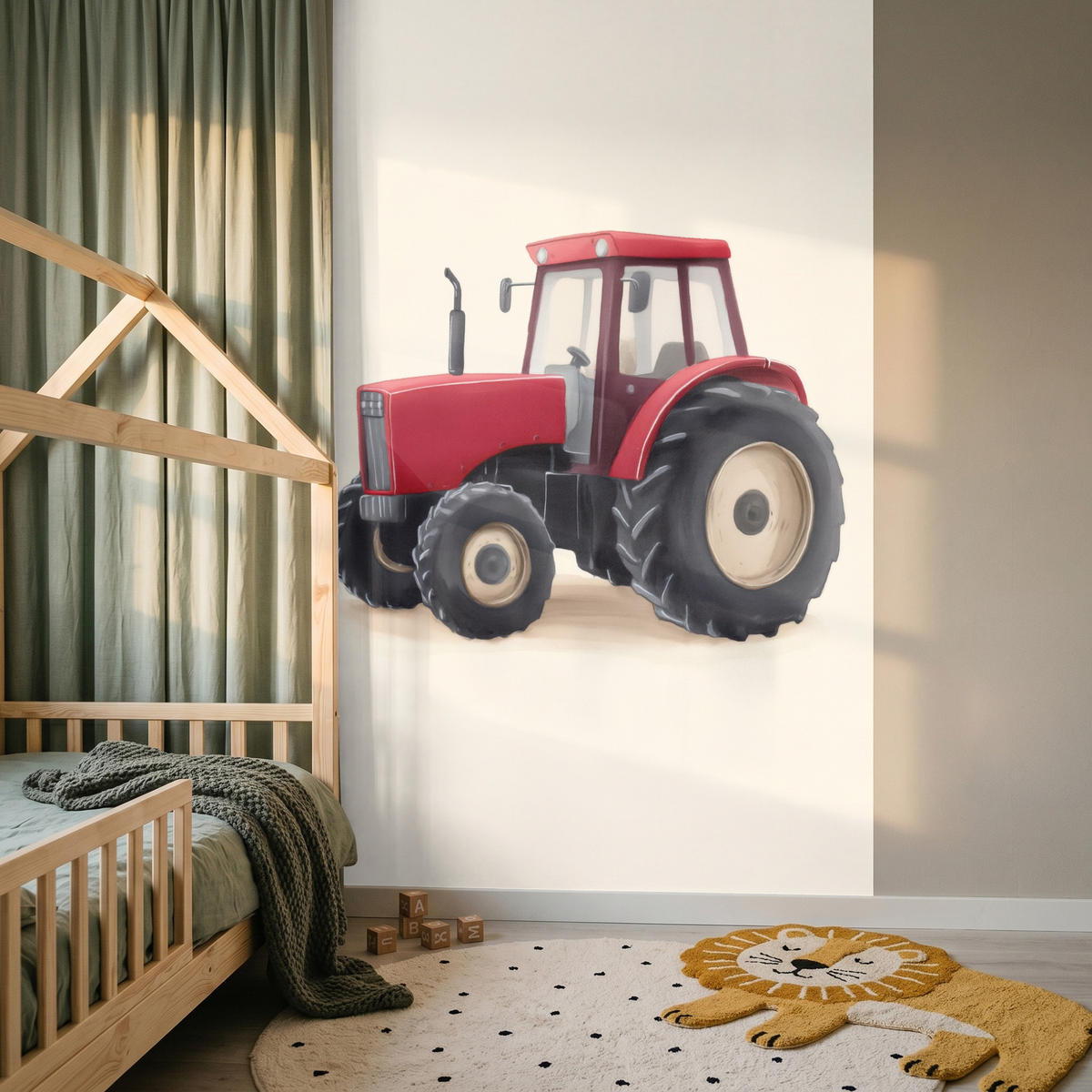 KINDERTAPETE - Traktor - Minimalistisch - Illustration - Rot - 140x240 cm - Rot, Papier (140/240cm) - OnlyWow