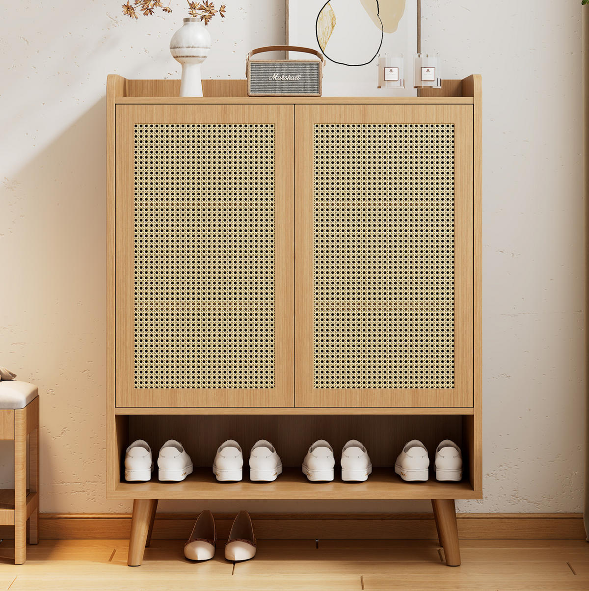 SCHUHSCHRANK 80/105/35 cm Eichefarben aus Spanplatte mit Push-to-Open - Naturfarben, Holzwerkstoff (80/105/35cm) - OKMYHOME