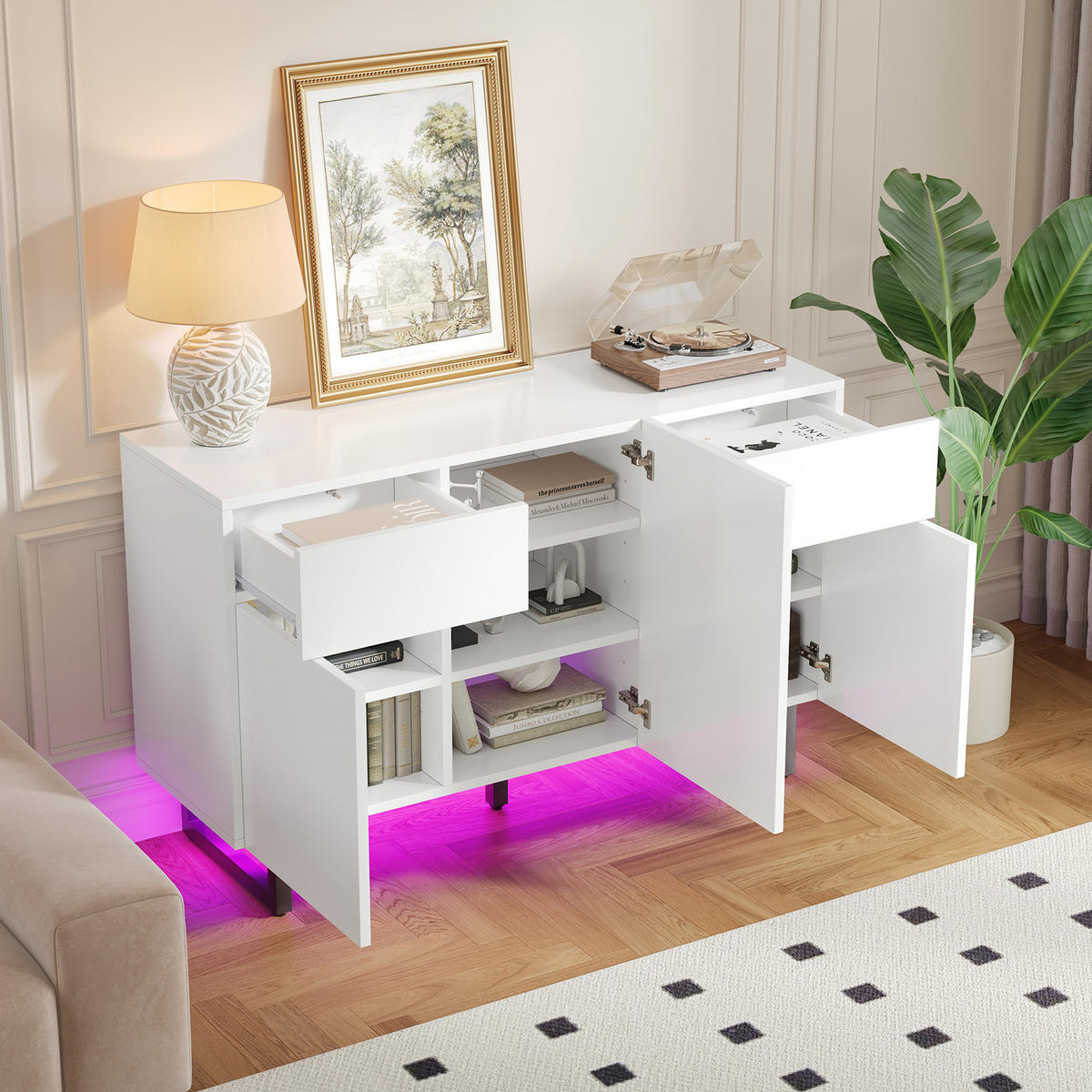 SIDEBOARD 120 x 40.5 x 75 cm mit viel Stauraum, weiß - Weiß, Holz (40.5/75/120cm) - KOMHTOM