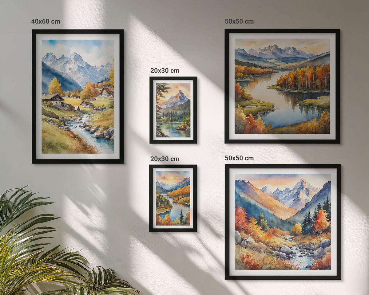 BILDER SET 5er Set - 50x50 cm & 20x30 cm & 40x60 cm Schwarzer Rahmen - Nachthimmel, Berge, Winter, Weltraum - Schwarz, Kunststoff (40/60cm) - TULUP