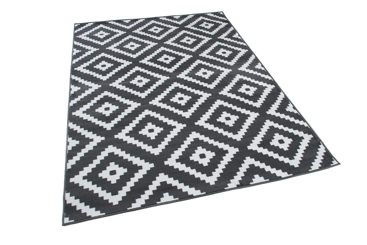 TEPPICH LUXURY Grau Marokkanisch Karo 120/170 cm - Dunkelgrau, Textil (120/170cm) - Tapiso