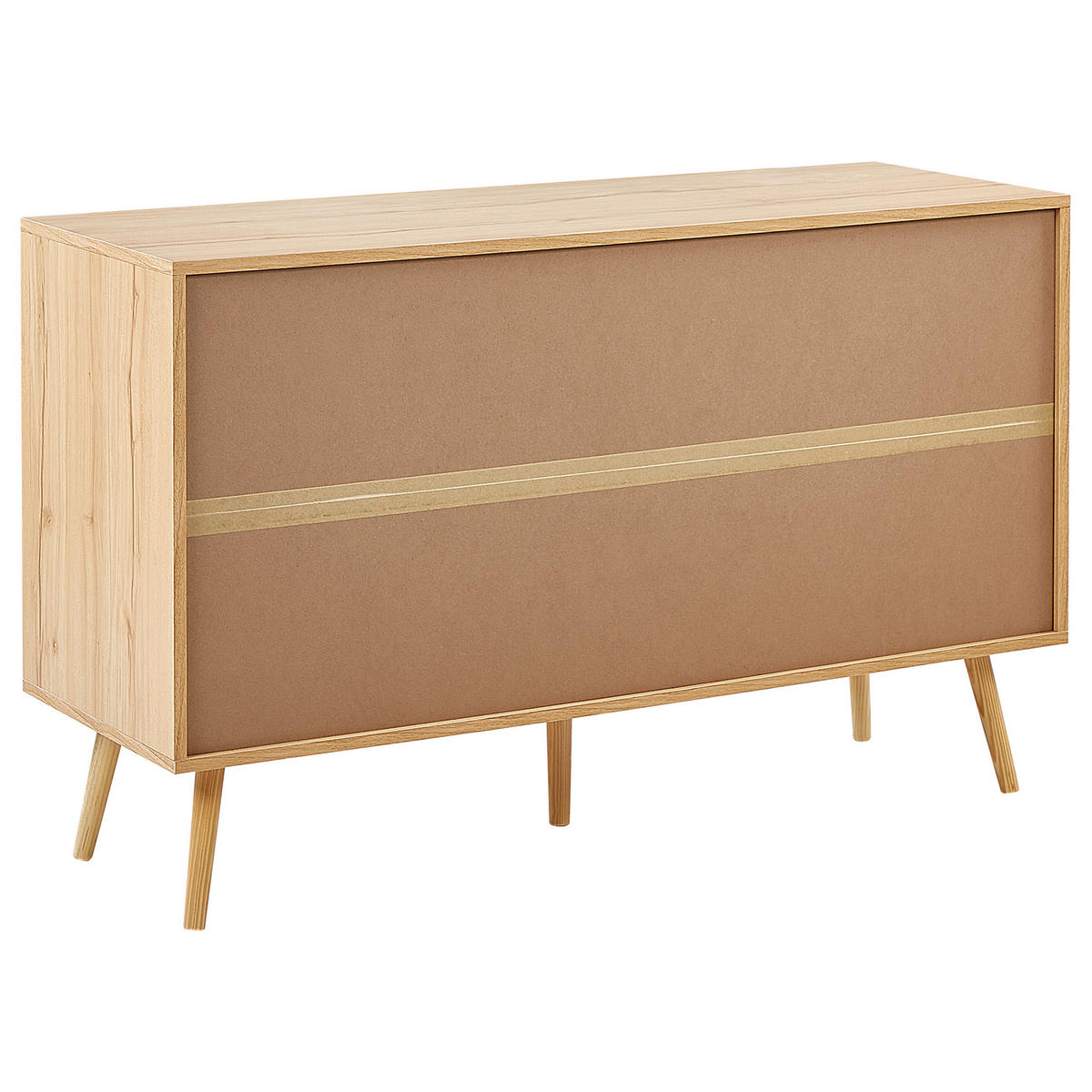 KOMMODE 6 Schubladen Rattan Helles Holz Perote - Hellbraun/Goldfarben, Naturmaterialien (120/75/42cm) - Beliani