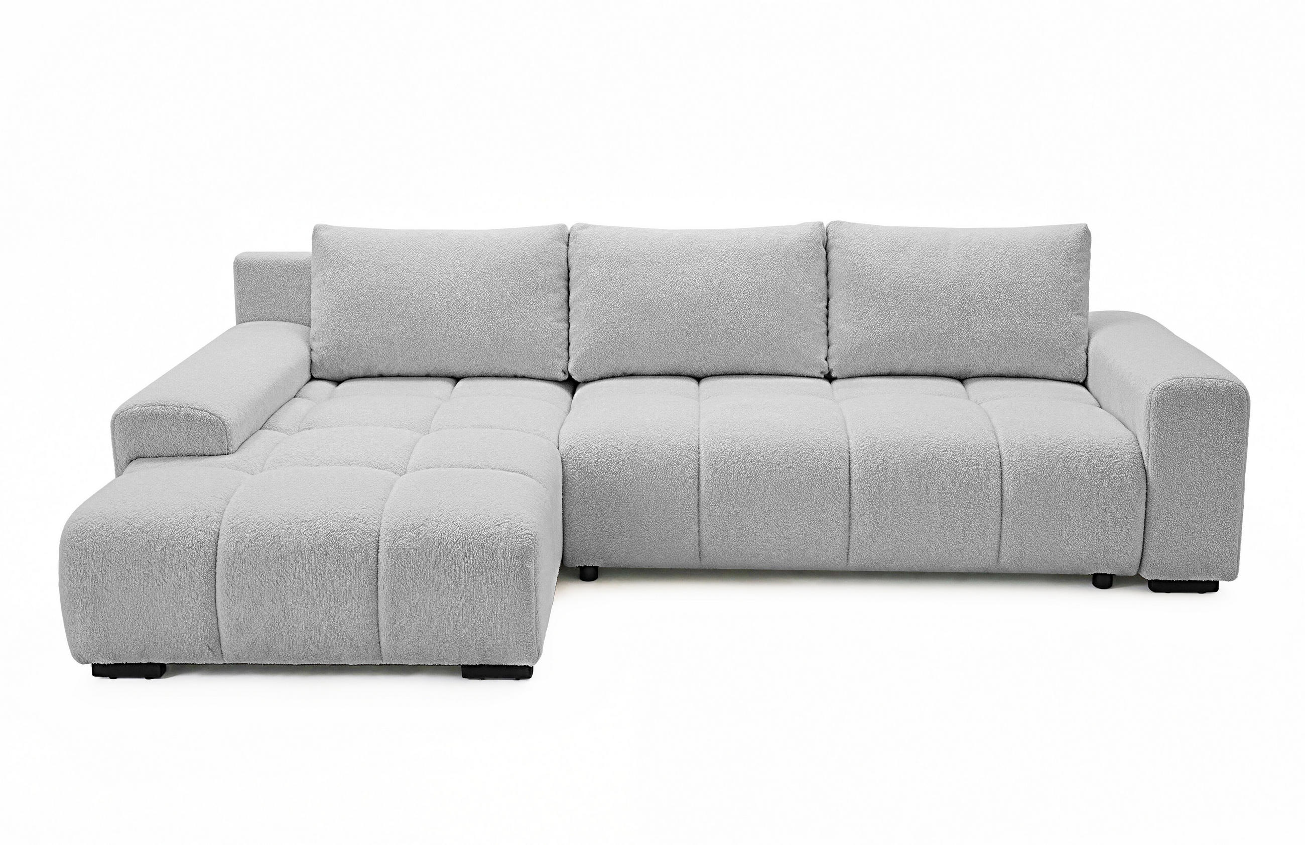 ECKSOFA Ovia mit Bettkasten und Schlaffunktion, Bouclé-Stoff in L-Form - Hellgrau, Textil (270/185cm)