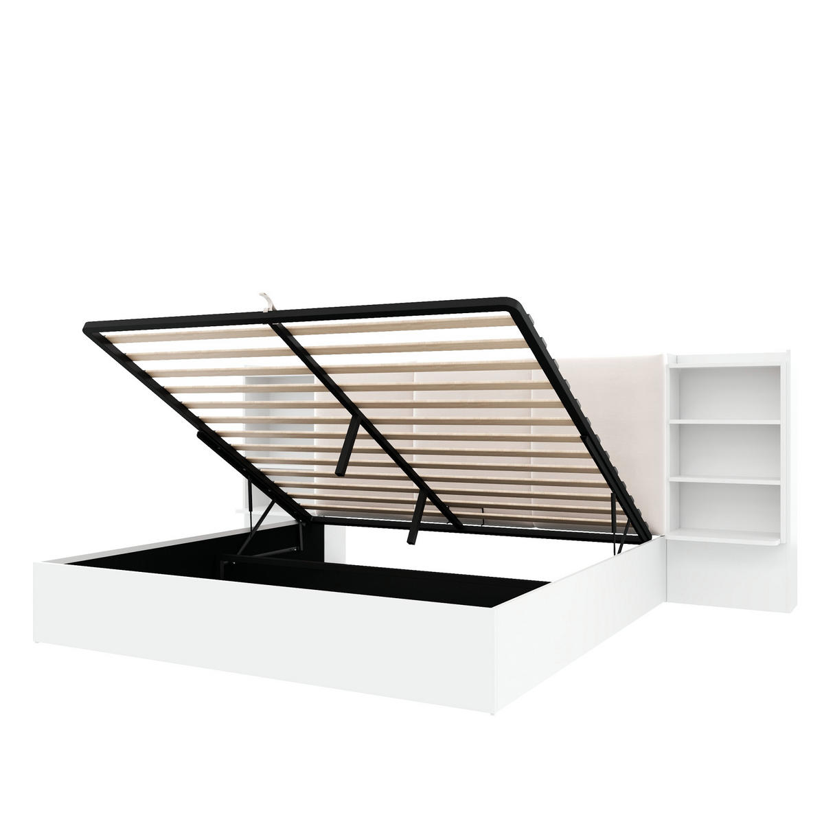 STAURAUMBETT 180/200 cm mit Hydraulik und LED, DE-41841, in Weiß - Weiß, Holzwerkstoff (180/200cm) - ComfortXL