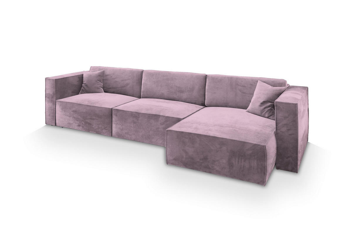 ECKSOFA TOLMO M Lila Velours-Stoff mit Schlaffunktion - Lila, Holz (347/148cm) - MASSENO