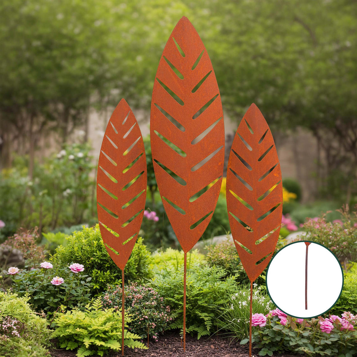 3XGARTENSTECKER - Braun, Metall (0.5cm) - Relaxdays