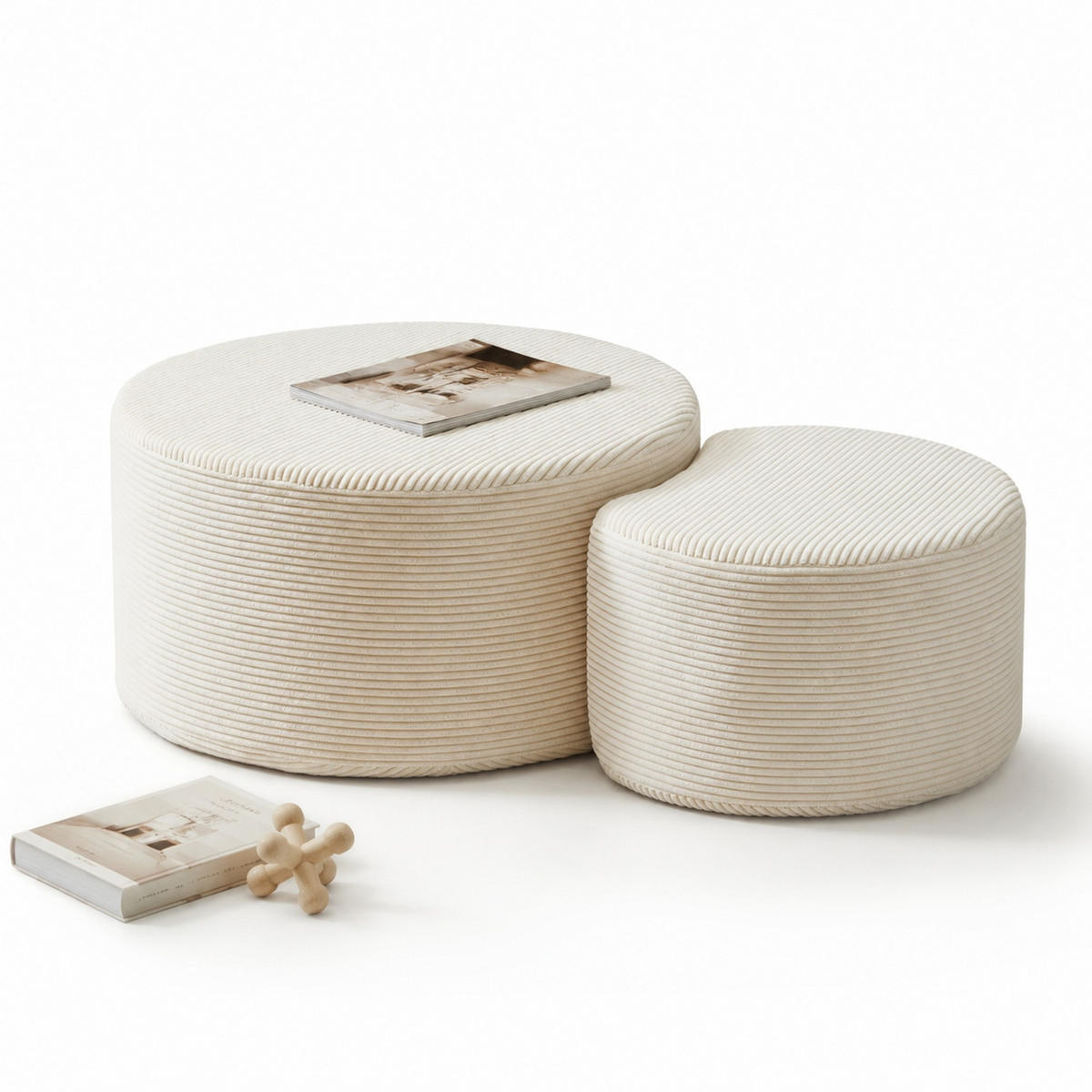 COUCHTISCH-SET 2-teilig, Beige, mit gepolsterter Oberfläche und vielseitiger Nutzung - Beige, Textil (81/127/40cm) - CHICFURN