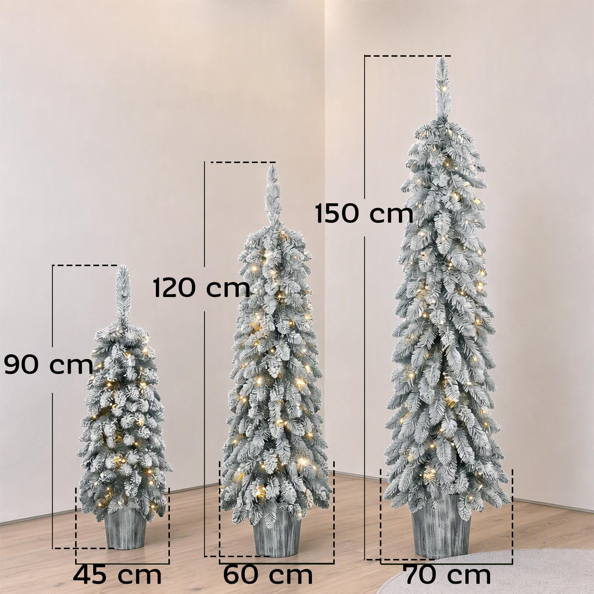 WEIHNACHTSBAUM 3er Set PVC Stahl Grün Weiß - Grün, Kunststoff (150cm) - HOMCOM