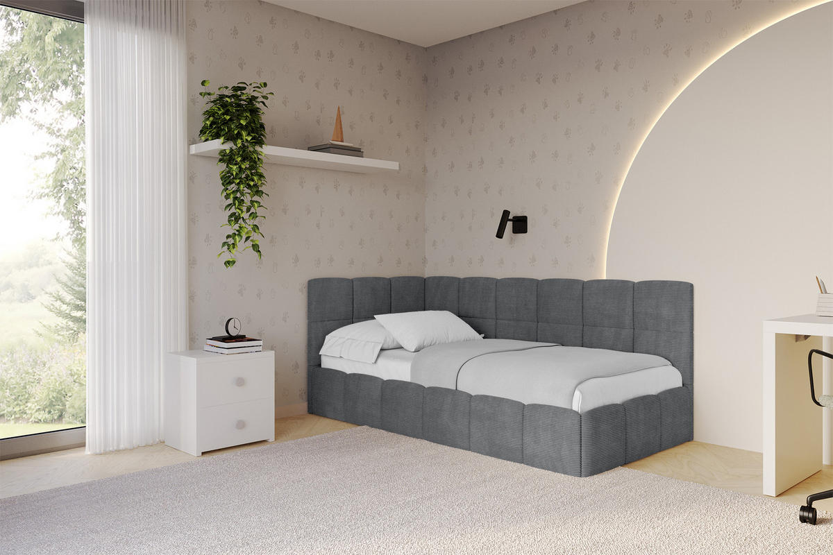 EINZELBETT Jugendbett mit Bettkasten Rechts, ohne Matratze - LIVY 80x200 Dunkelgrau - Graphitfarben, Holzwerkstoff/Textil (80/200cm) - ALTDECOR