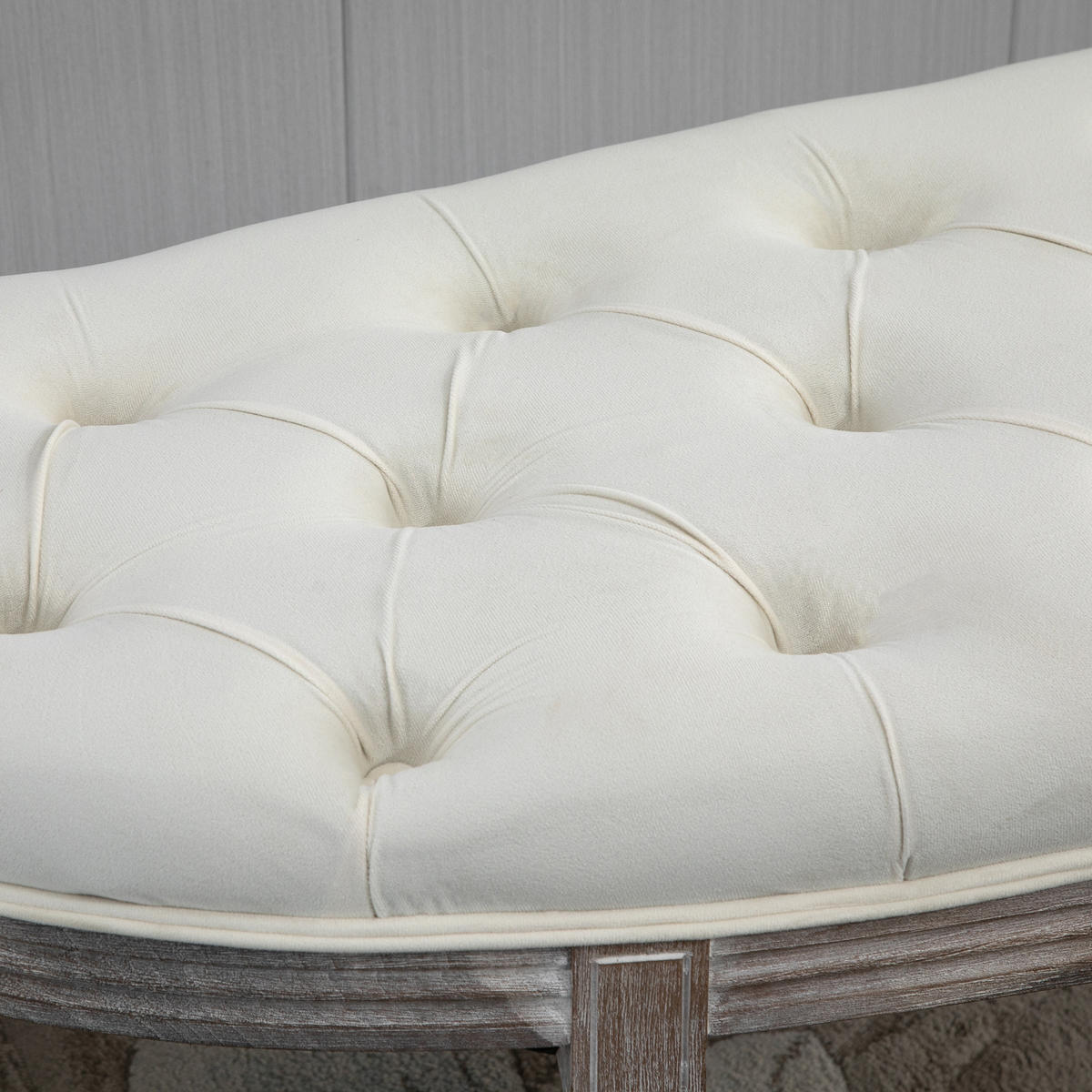 POLSTERBANK Sitzbank Vintage Retro Bettbank mit Knöpfen Samtige Berührung Holz - Beige, Kunststoff (49/49/142cm) - HOMCOM