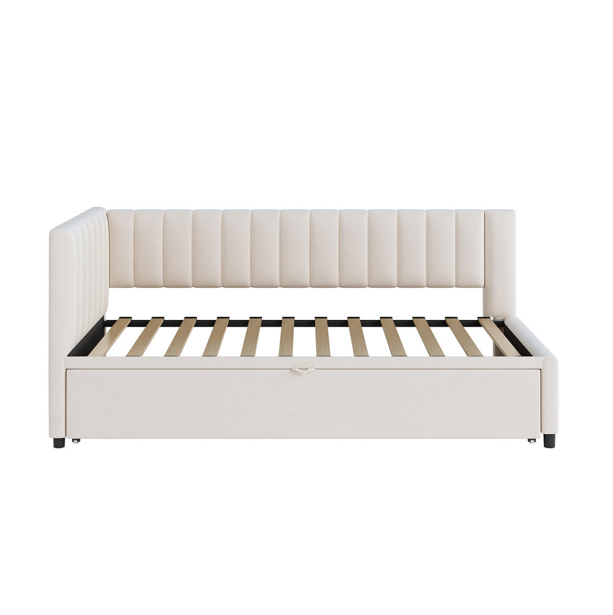 RAZTEGLJIV kavč iz žameta 90x200 cm bež z izvlečno posteljo, oblazinjen naslon za otroke in goste - bež, tekstil (90/200cm) - Modfu