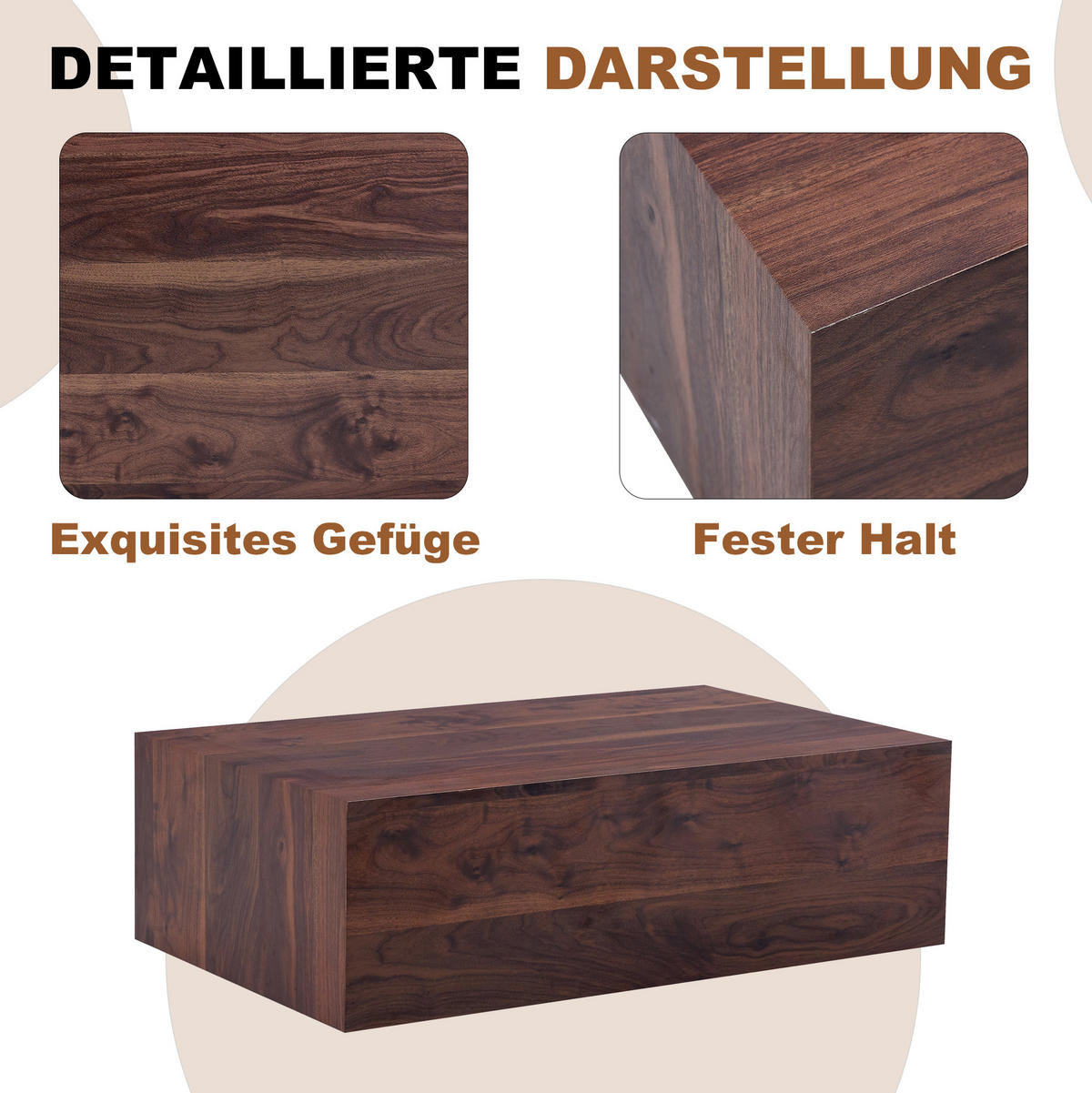 COUCHTISCH 90/50/30 cm in Nussbaum-Optik aus MDF–ohne Montage - Walnussfarben, Holzwerkstoff (90/50/30cm) - Flora Grace