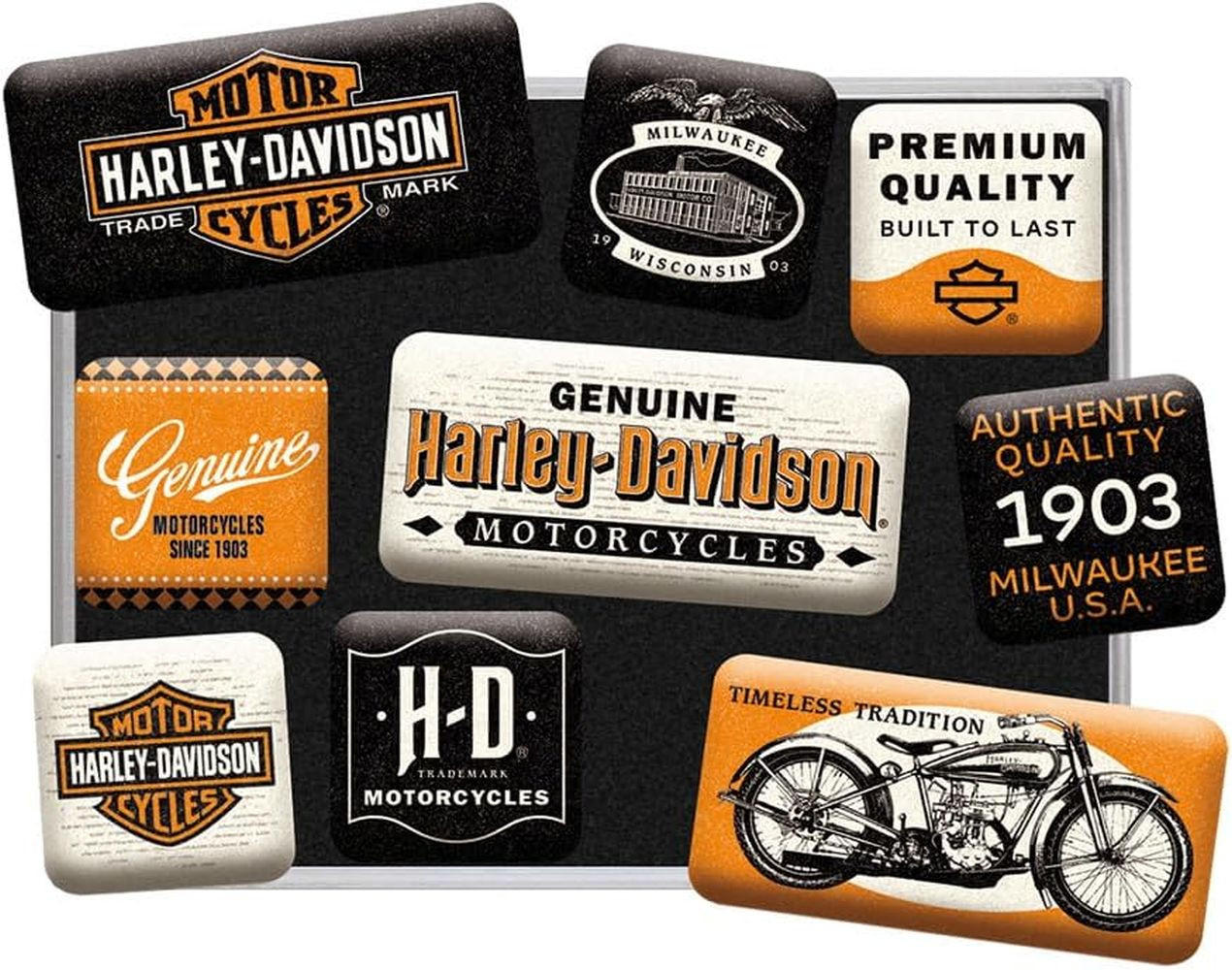 MAGNETSET 9-teilig Harley-Davidson Genuine Motorcycles Milwaukee - Multicolor, Metall (9/7/2cm) - Nostalgic-Art