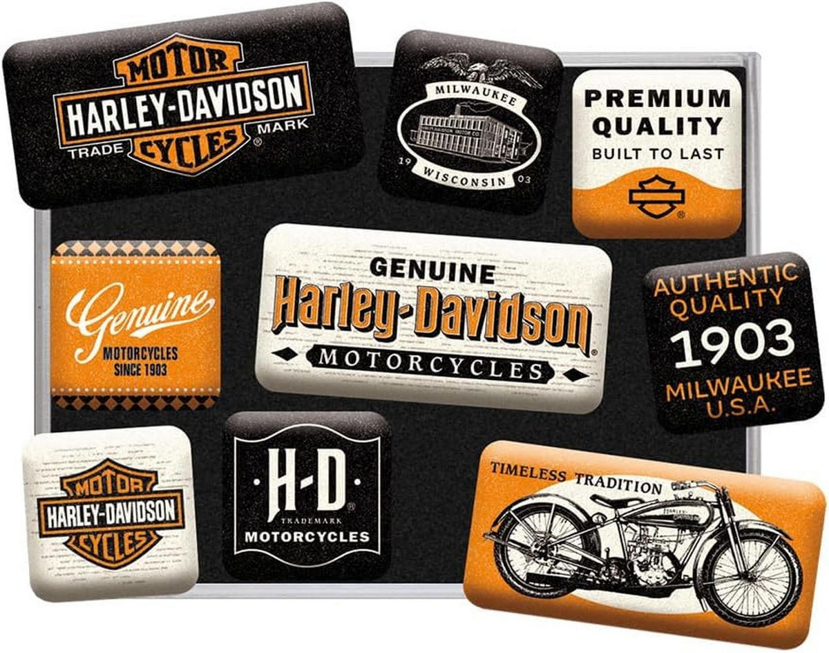 MAGNETSET 9-teilig Harley-Davidson Genuine Motorcycles Milwaukee - Multicolor, Metall (9/7/2cm) - Nostalgic-Art