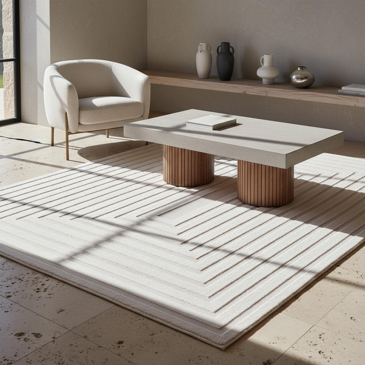 TEPPICH In-/Outdoor Kurzflor Reliefoptik Design Polypropylen Balkon Creme Rechteckig 240x340 - Beige, Textil (240/340cm) - KADIMA DESIGN