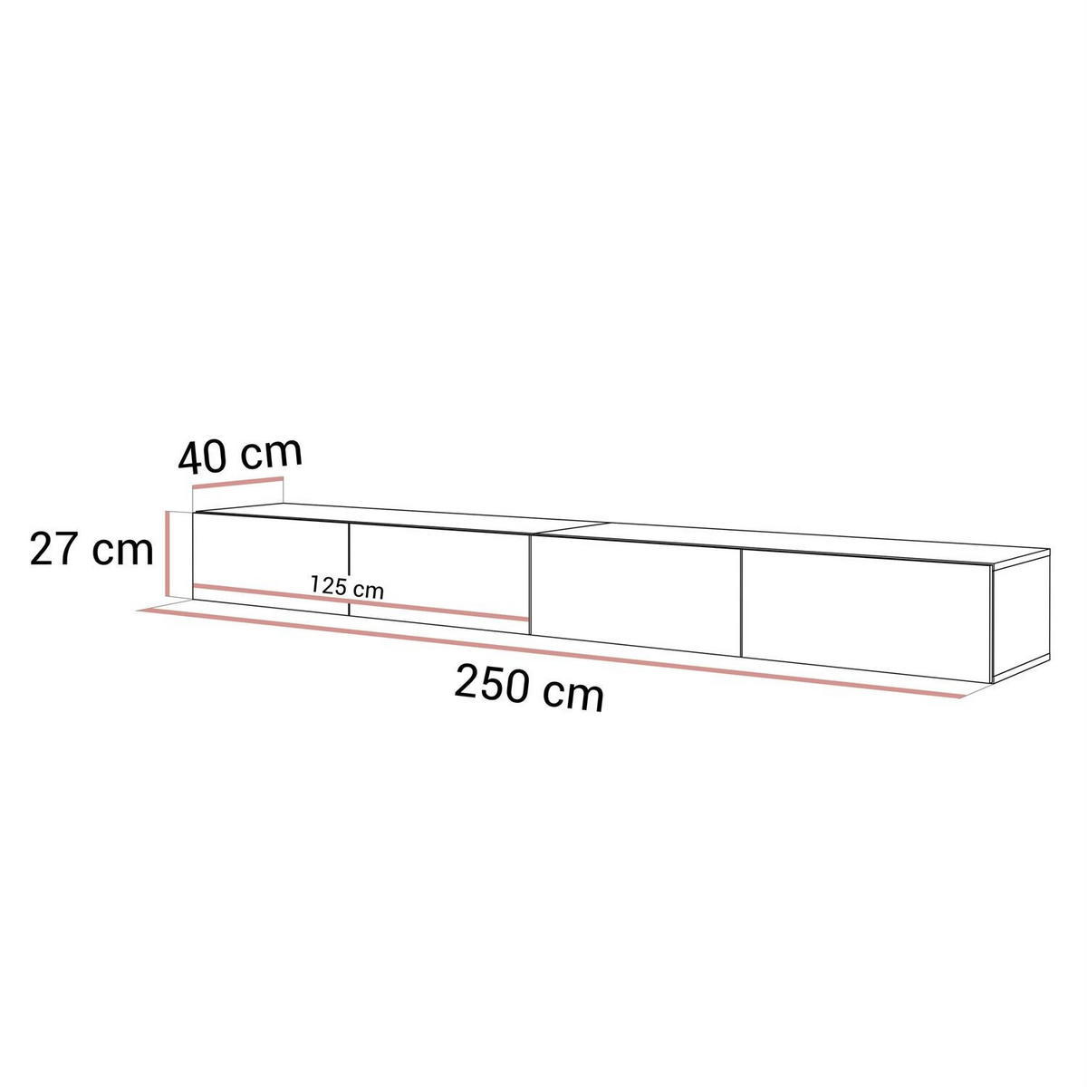 TV-SCHRANK CARMEN 250 hängend - Kaschmir, Holzwerkstoff (250/27/40cm) - Lookway
