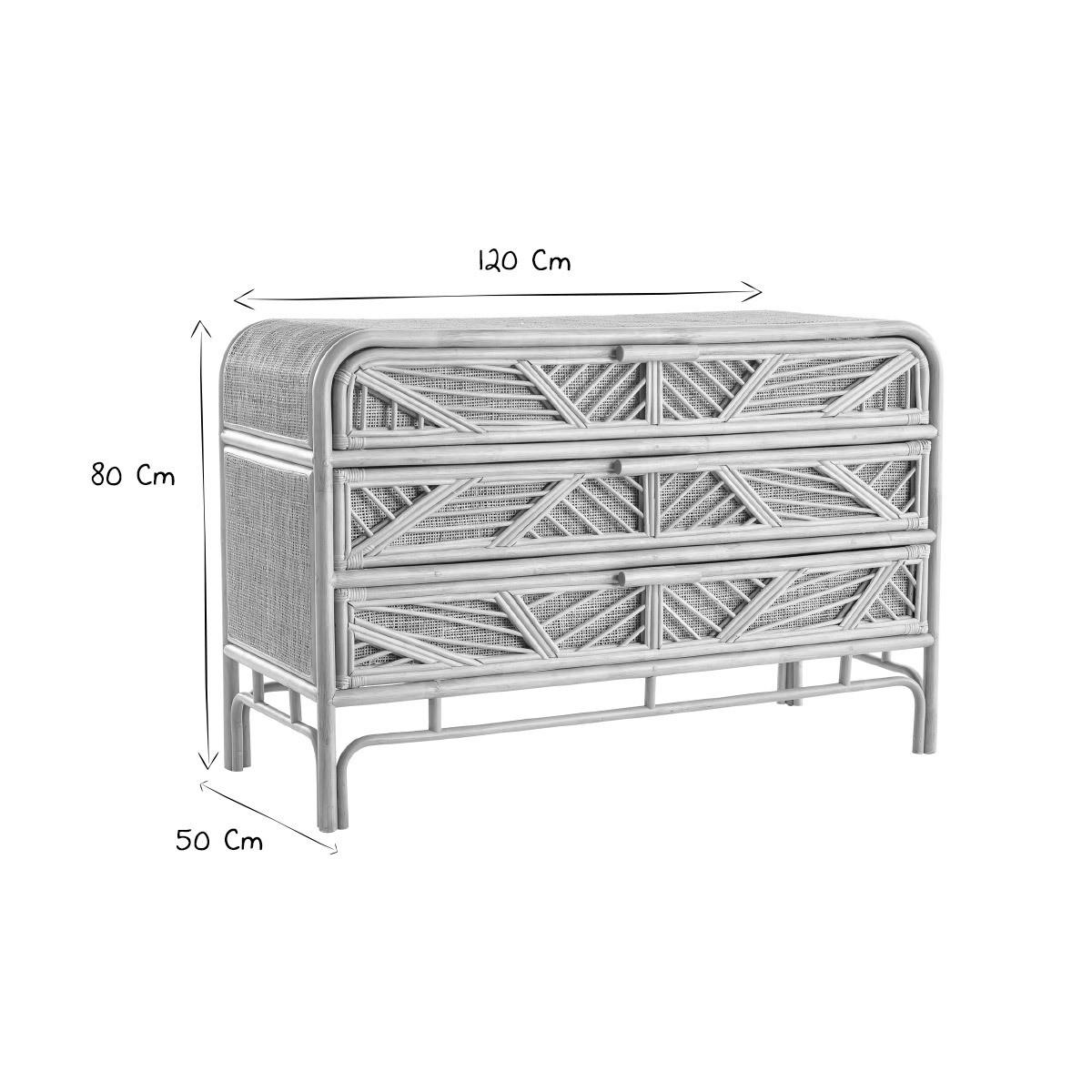 KOMMODE Rattan 3 Schubladen GALON - Eiche Bianco, Holz (50/80/120cm) - Miliboo