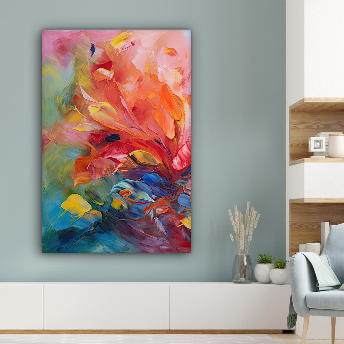 LEINWANDBILD Ölgemälde - Kunst - Abstrakt - Farbenfroh Deko XXL 80x120 cm - Altrosa, Textil (80/120cm) - MuchoWow