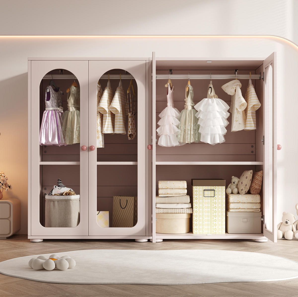 KLEIDERSCHRANK 80/120/50 cm Babyrosa aus Acryl und MDF 2er Set - Pink, Holzwerkstoff (50/120/160cm) - OKMYHOME