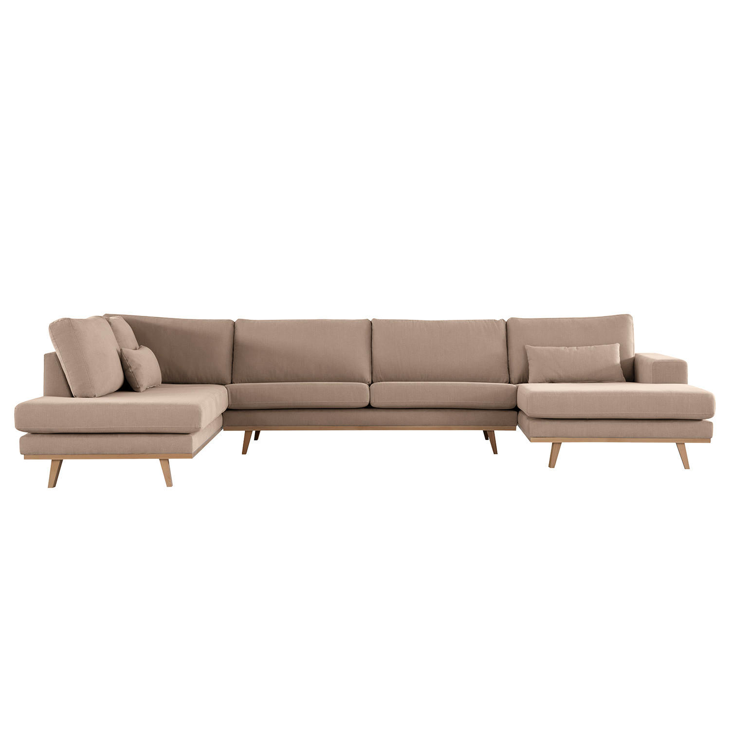 WOHNLANDSCHAFT mit Longchair - Taupe/Buchefarben, Textil (371/81/219cm) - home24