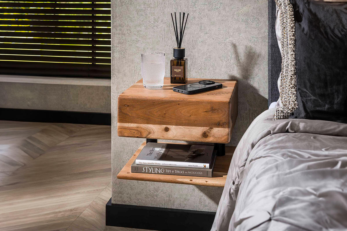 NACHTTISCH SILVEA Holz Akazie - Braun, Holz (35/27/32cm) - KAWOLA