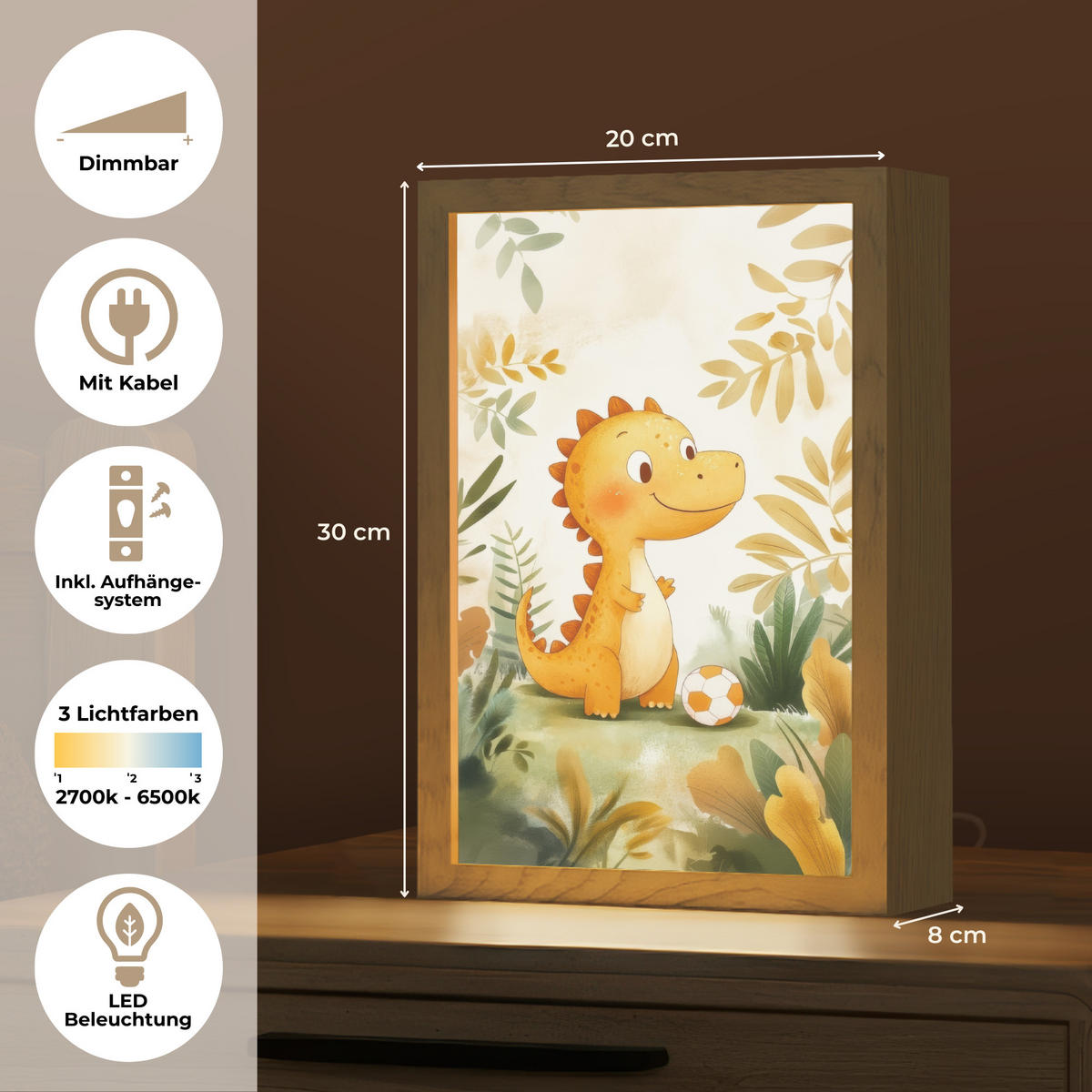 NÁSTĚNNÁ LAMPA Dino - Fotbal - Orange 20x30 cm - béžová, kompozitní dřevo (20/30/8cm) - OnlyWow