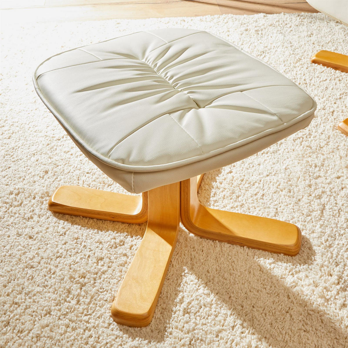 RELAXSESSEL KUNSTLEDER, SET MIT HOCKER CHARLY - Weiß, Textil (76/87/61cm) - IDIMEX