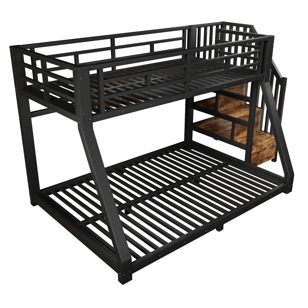 ETAGENBETT 90/200 cm & 140/200 cm in Schwarz mit LED und 3 Staufächern - Schwarz, Holzwerkstoff/Metall (90/200cm) - WISHDOR