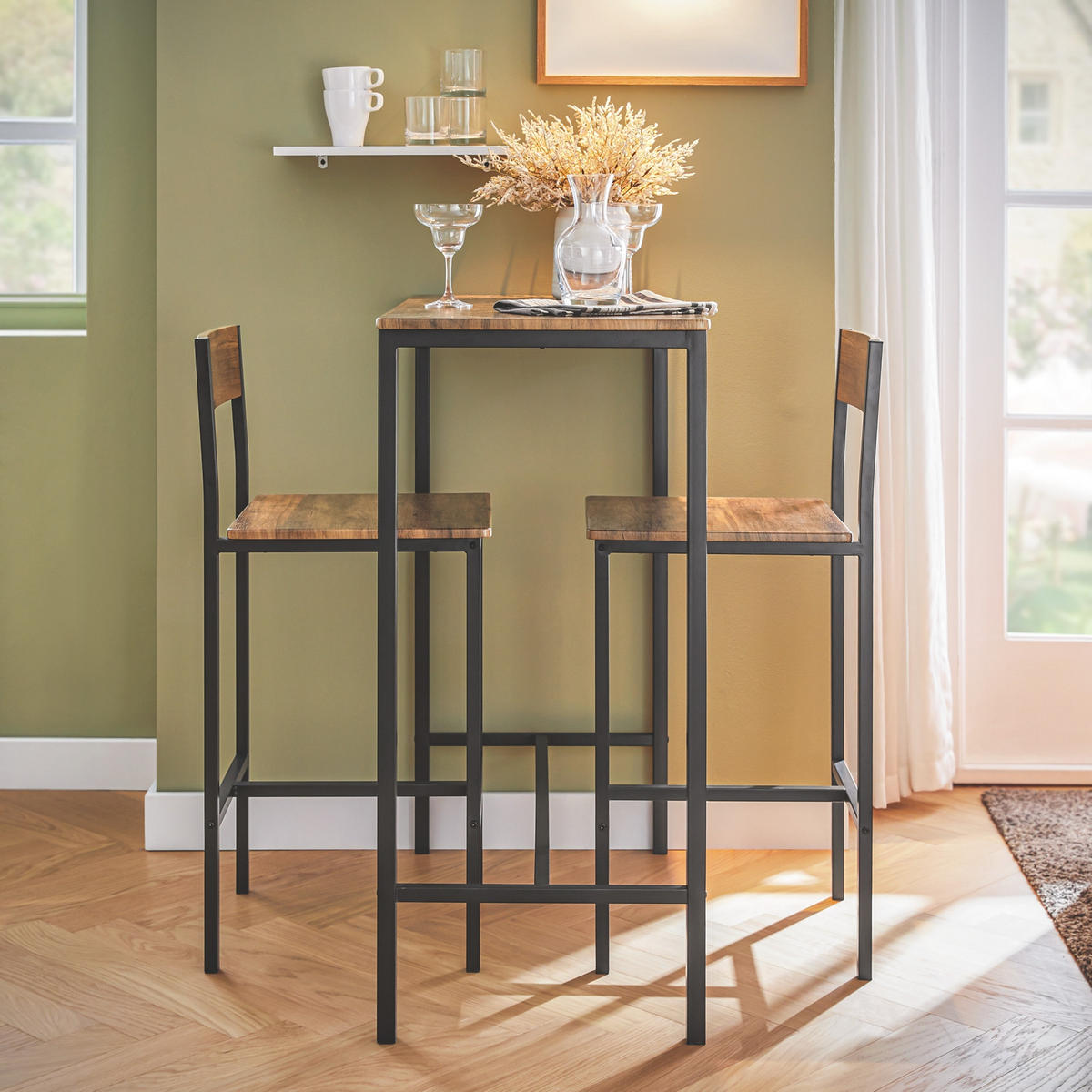 BARTISCH + 2 x BARSTÜHLE - Naturfarben, Holzwerkstoff (89/100/45cm) - SoBuy