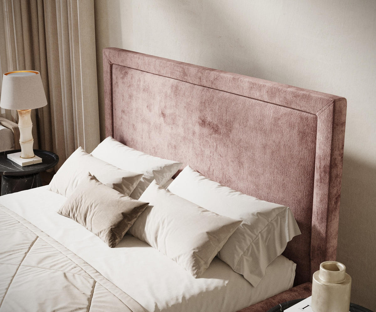 POLSTERBETT Ordina Rosa 160/200 cm im Chenille-Stoff - Pink/Schwarz, Holz/Holzwerkstoff (160/200cm) - Maison de Reve