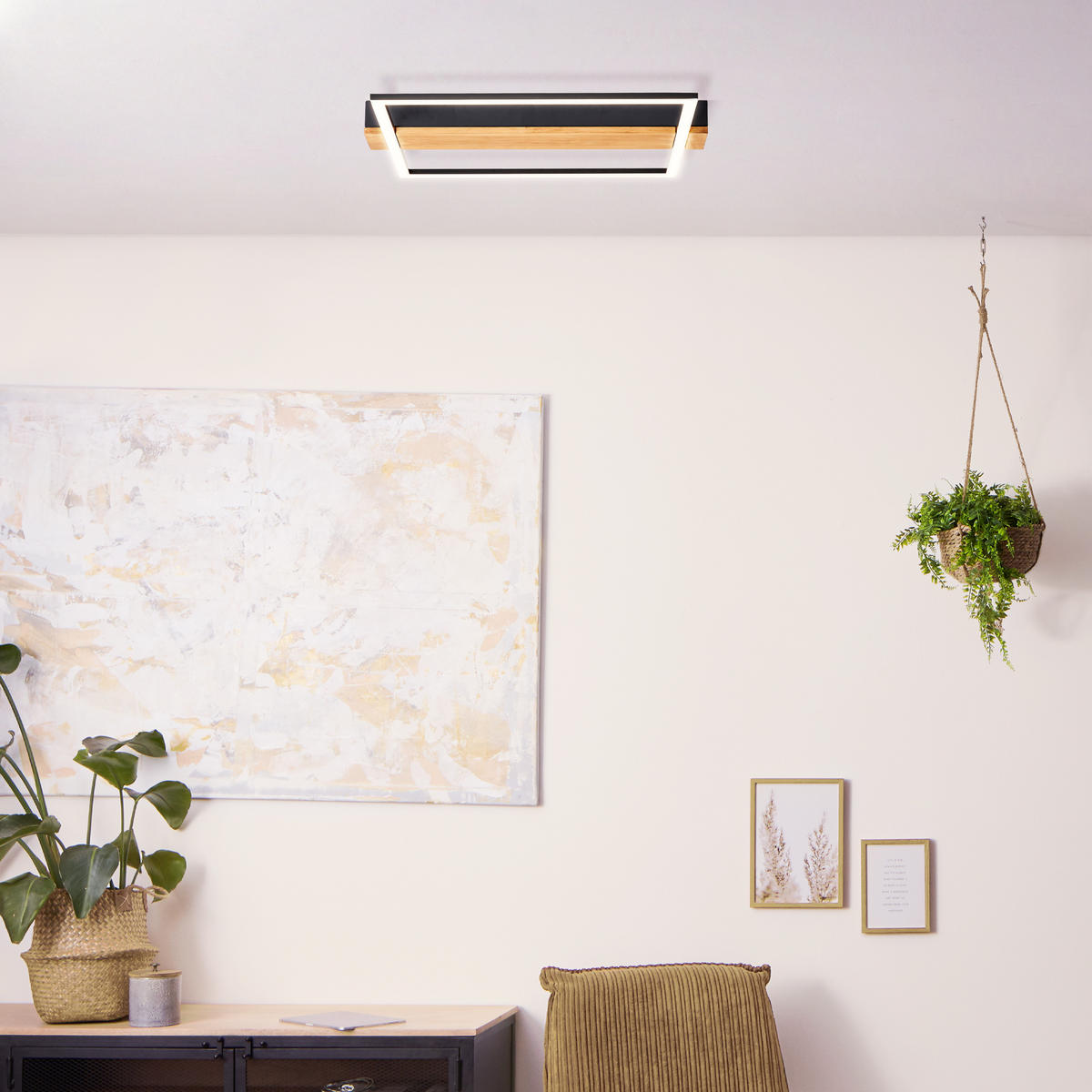 DECKENLEUCHTE Loneos G99746/76 - Schwarz, Holz (45/40/4.6cm) - Brilliant