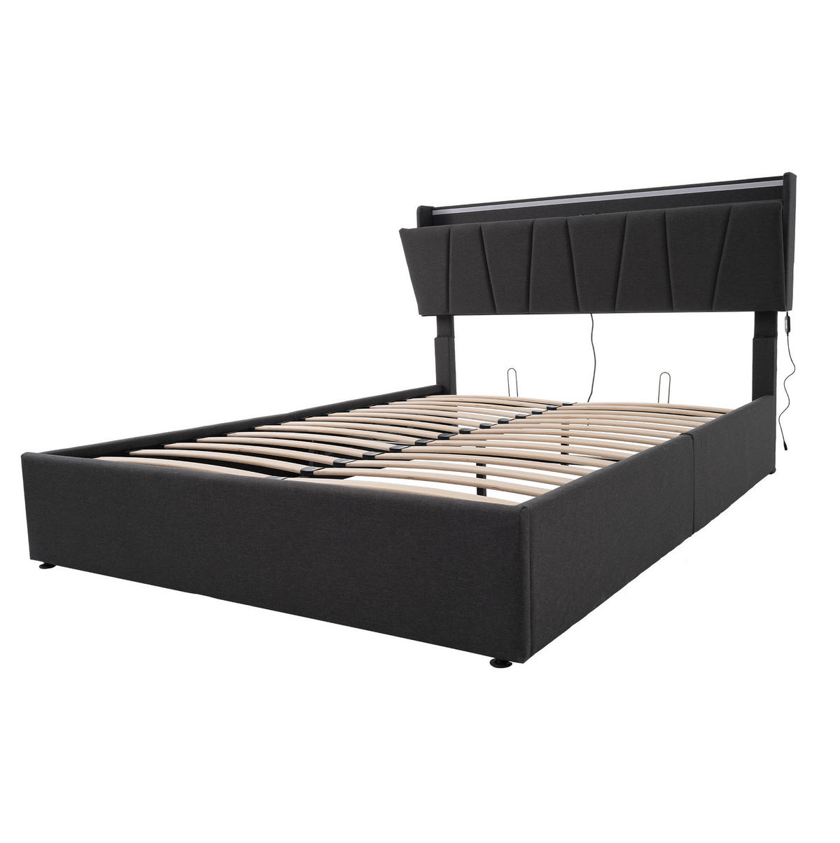 POLSTERBETT 160/200 cm grau mit Stauraum und USB-Anschlüssen - Grau, Textil (160/200cm) - OKWISH