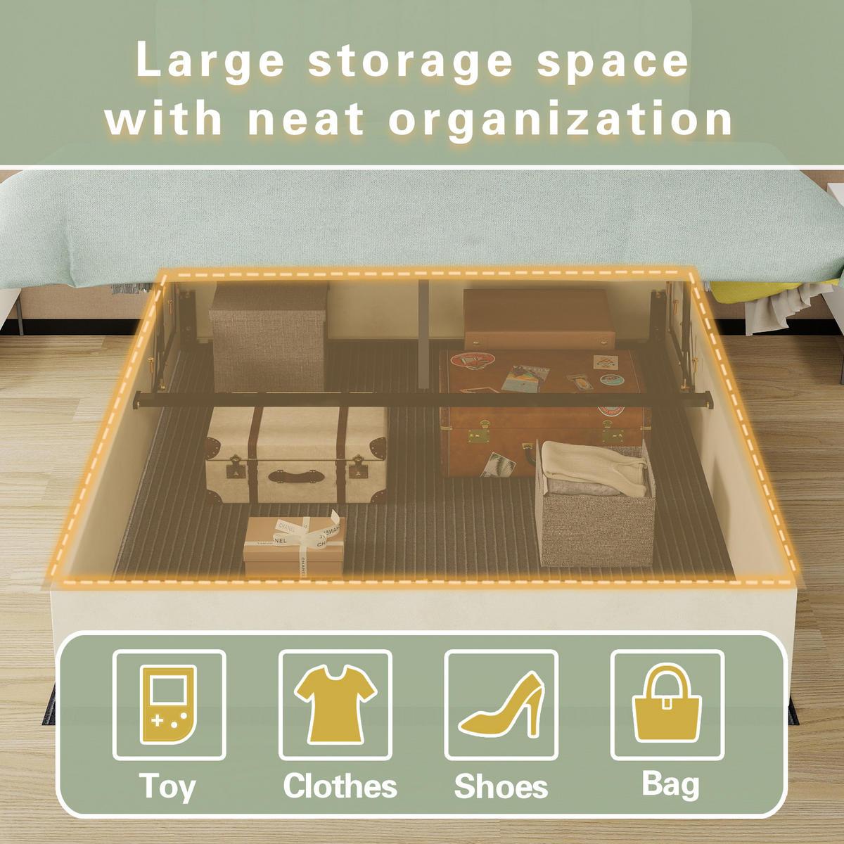 STAURAUMBETT 160/200 cm DE-35399 mit Gaslift-Staufach Beige - Beige, Metall (160/200cm) - ComfortXL