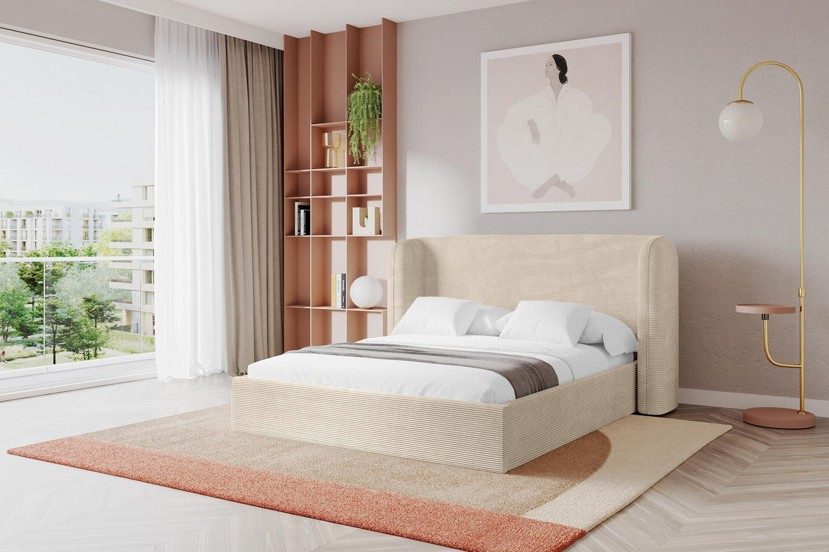 POLSTERBETT mit Bettkasten und Lattenrost, Boxbett ohne Matratze - ESTI 160x200 Beige - Kaschmir, Holzwerkstoff/Textil (160/200cm) - ALTDECOR